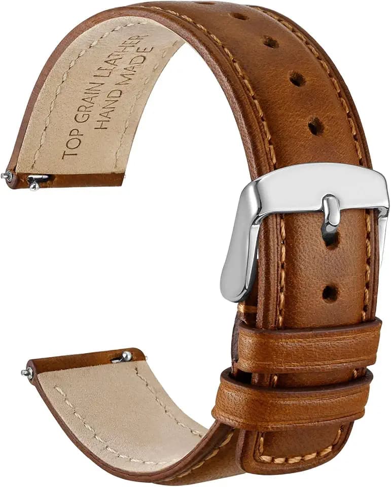 WOCCI Quick Release Watch Band, Distressed Genuine Leather, Stainless Steel Buckle, Strap Width 18mm 19mm 20mm 22mm 24mm