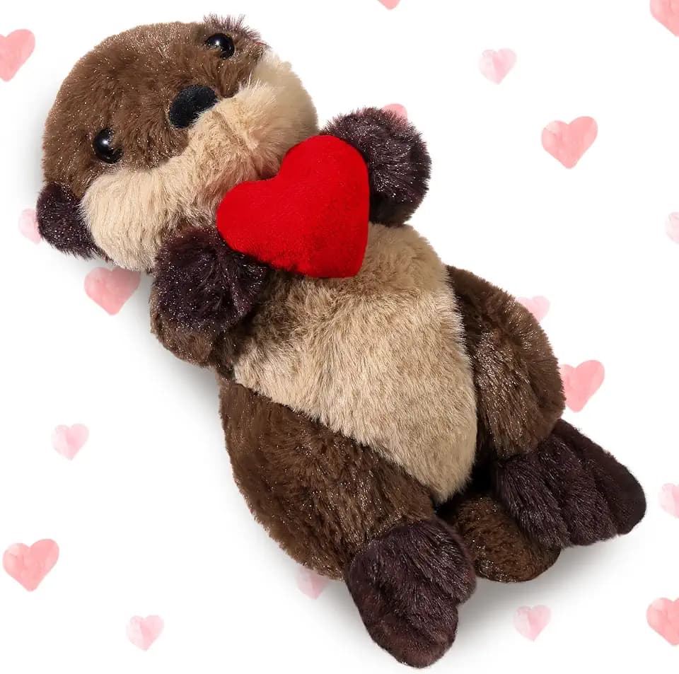 Blueweenly Sea Otter Stuffed Animal Plushie with Red Heart 9.84 Inches
