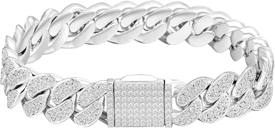 KRKC&CO 12mm/18mm Cuban Link Bracelet, 14k Gold Iced Out Bracelet for Men, Prong-Setting 5A CZ Stones, Durable Street-wear Hip Hop Jewelry, Cuban Link Curb Chain 7 8 9 7.5 8.5 Inches