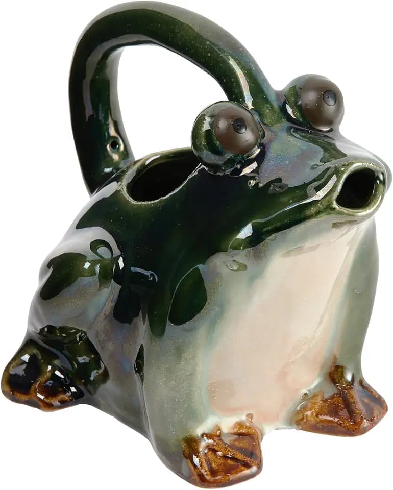 Creative Co-Op Stoneware Frog Watering Pitcher, Green