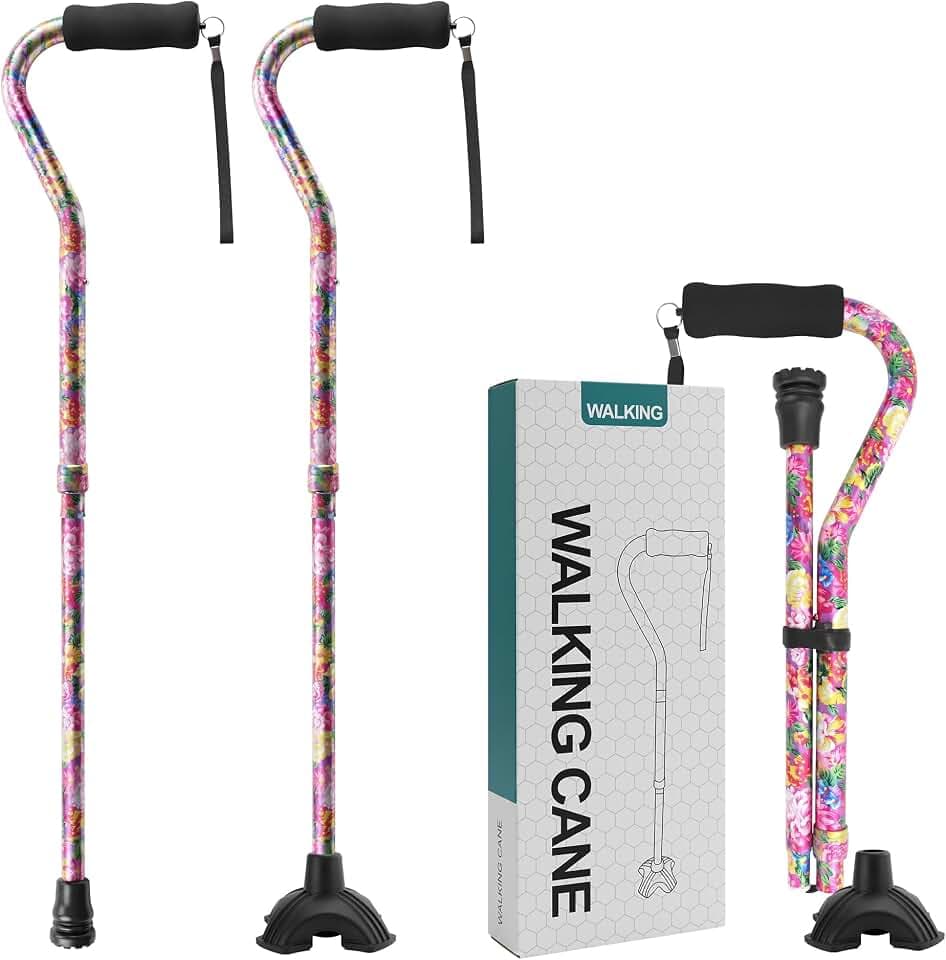Floral Canes for Women Folding Cane for Stability with Non-Slip Base, Adjustable Walking Cane for Seniors - Lightweight Collapsible Walking Sticks with T & Offset Handle
