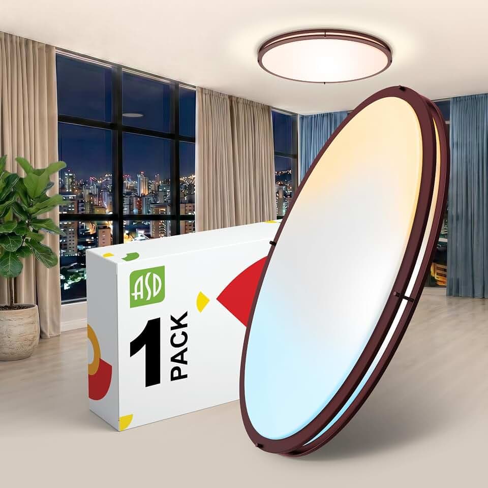 ASD LED 32" Oval Flush Mount Lighting, Close to Ceiling Light Fixture | 5CCT, Dimmable, ETL Listed | 50W 4195LM 2700-5000K 120V | Low Profile Double Ring Lamp | Dark Bronze