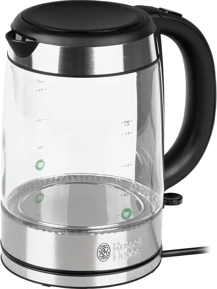 Russell Hobbs Wasserkocher Glas, 1,7 l, 2200 Watt, Edelstahl, Blaue LED