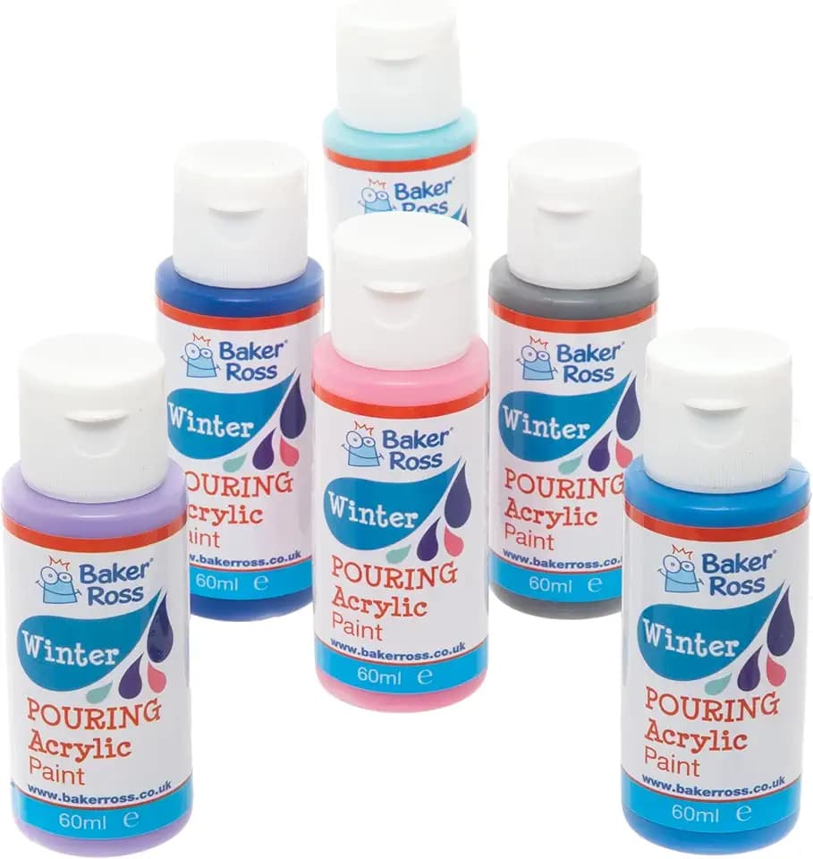 Baker Ross FE716 Winter-Acrylfarbe zum Gießen, Farbe für Kinder, Malbedarf für Kunst- und Bastelprojekte, Kunstsets für Kinder, Blau, 6 Stück