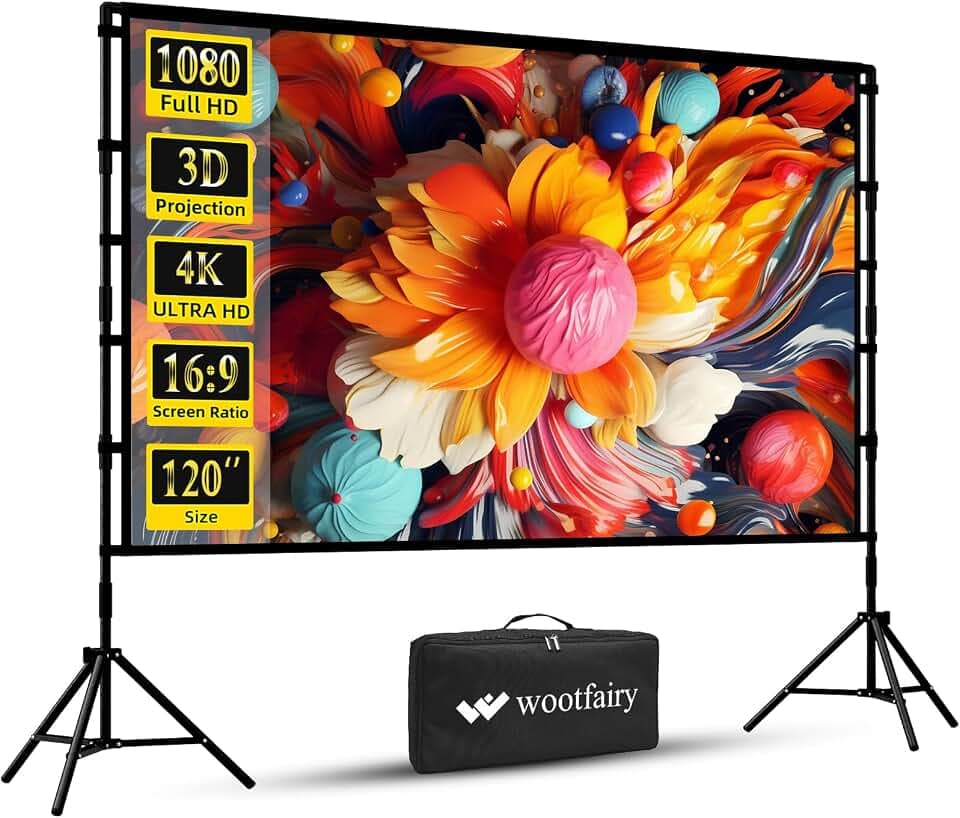 120 Zoll Beamer Leinwand mit Stativ Faltenfreie Faltbare mit Tragetasche