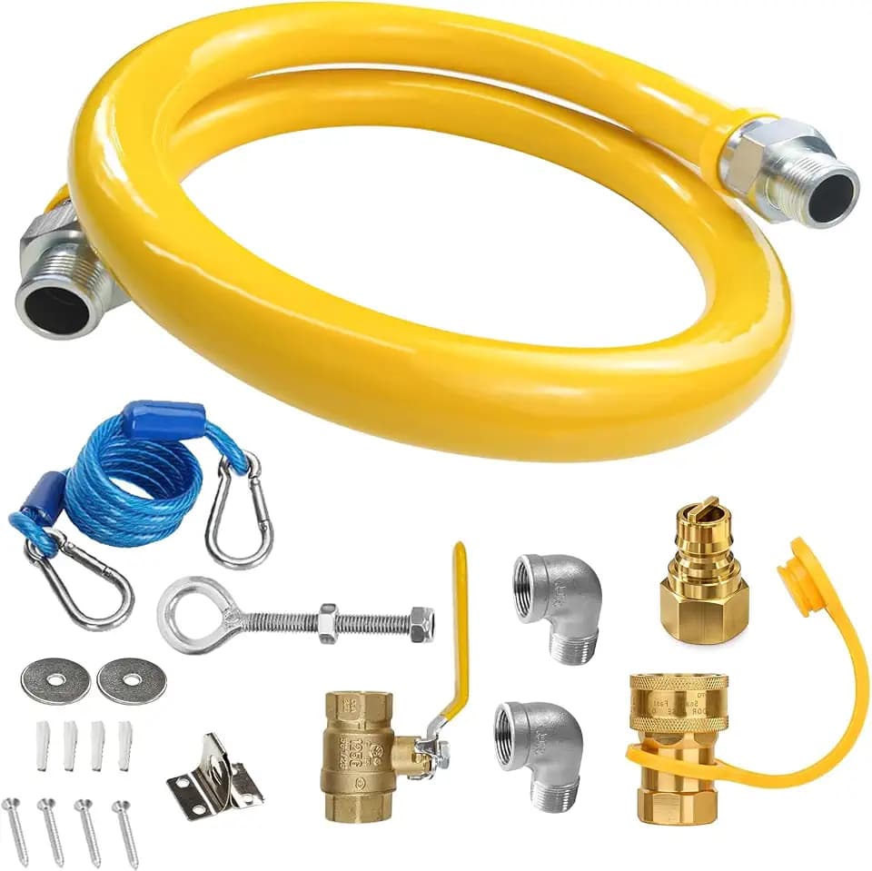 Safety System Kit, 3/4" ID Natural Gas Line Hose, 48" Commercial Kitchen Gas Hose, Mobile Gas Connector Hose Kit with 2 Elbow Fittings, 3/4 Flexible Gas Hose