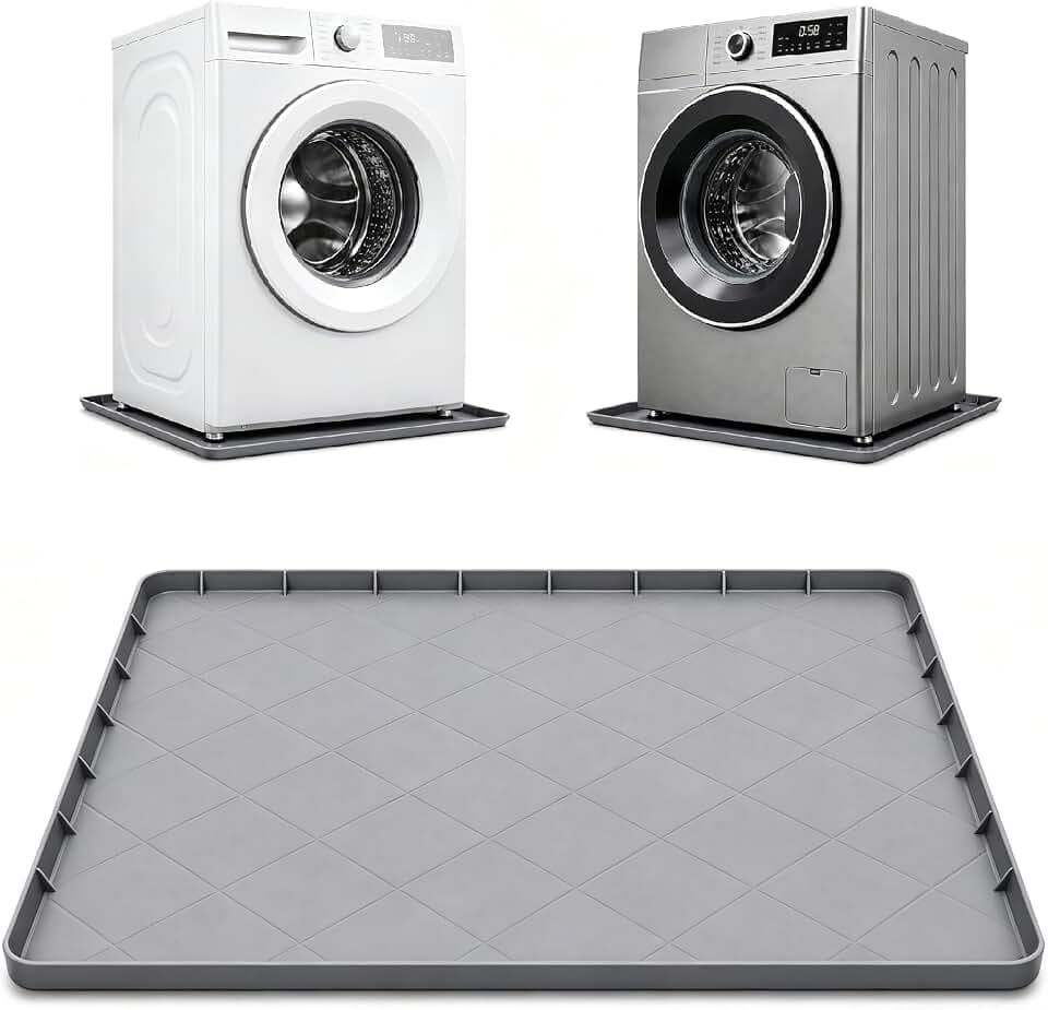 32"x30" Washing Machine Drain Pan Silicone Mat, 1 inch Raised Edge, Grey