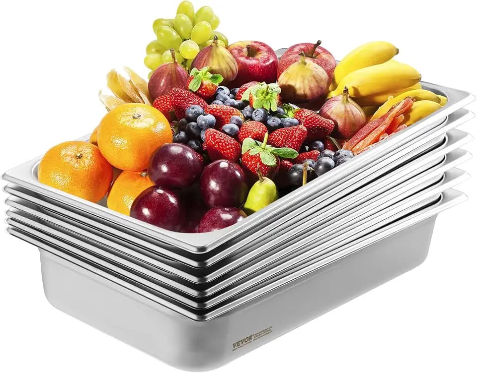 VEVOR GN 1/1 Gastronormbehälter, Edelstahl Behälter 6 Stück, 530 x 326 x 107 mm Speisebehälter, kommerzieller Warmhaltebehälter 13,9 L Tiefe, Hotelpfanne Tisch Food Pan Buffet Catering