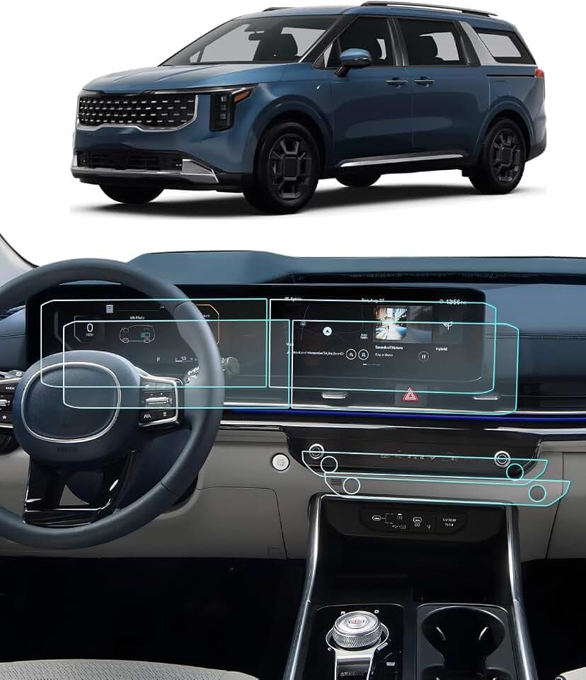 For 2026 Kia Carnival Screen Protector -(6PCS) 2025 2026 Carnival (LX/LXS/EX/SX/SX Prestige)&Carnival hybrid Accessories HD Transparent Nano Film Dual-12.3Inch Navigation+AC Touchscreen Anti-Scratch Fingerprint