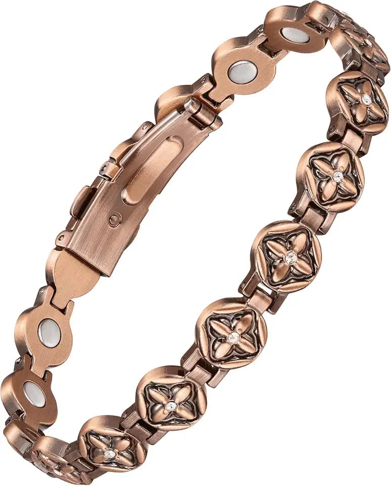 Jecanori Pure Copper Bracelet for Women, Flower Copper Magnetic Bracelet With 3500 Gauss Magnets, Adjustable Jewelry Gift with Sizing Tool