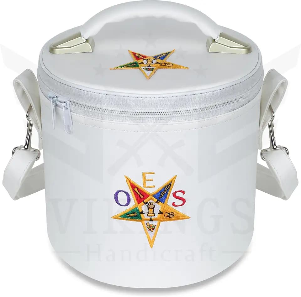 Masonic OES Crown, Fez Case - Order of Eastern Star White Fez Cap For Freemasons With Strap For Hanging on Shoulder