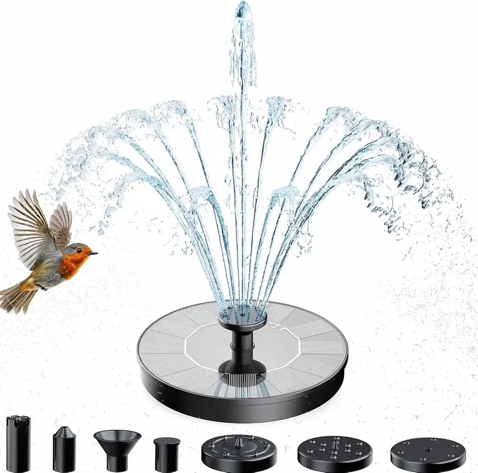 AMZtime Solar Fountain, 2026 Upgraded Solar Water Fountain with 6 Nozzles