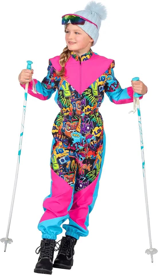 WILBERS & WILBERS 3491 - Kinderkostüm Retro Skianzug mit 80er Jahre Print, Sportlicher Skioverall, Schneeanzug