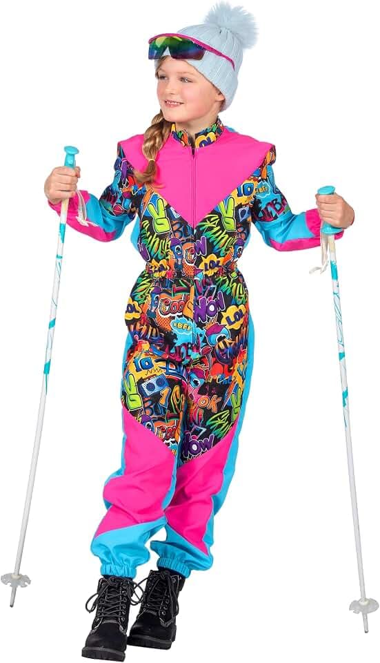 WILBERS & WILBERS 3491 - Kinderkostüm Retro Skianzug mit 80er Jahre Print, Sportlicher Skioverall, Schneeanzug