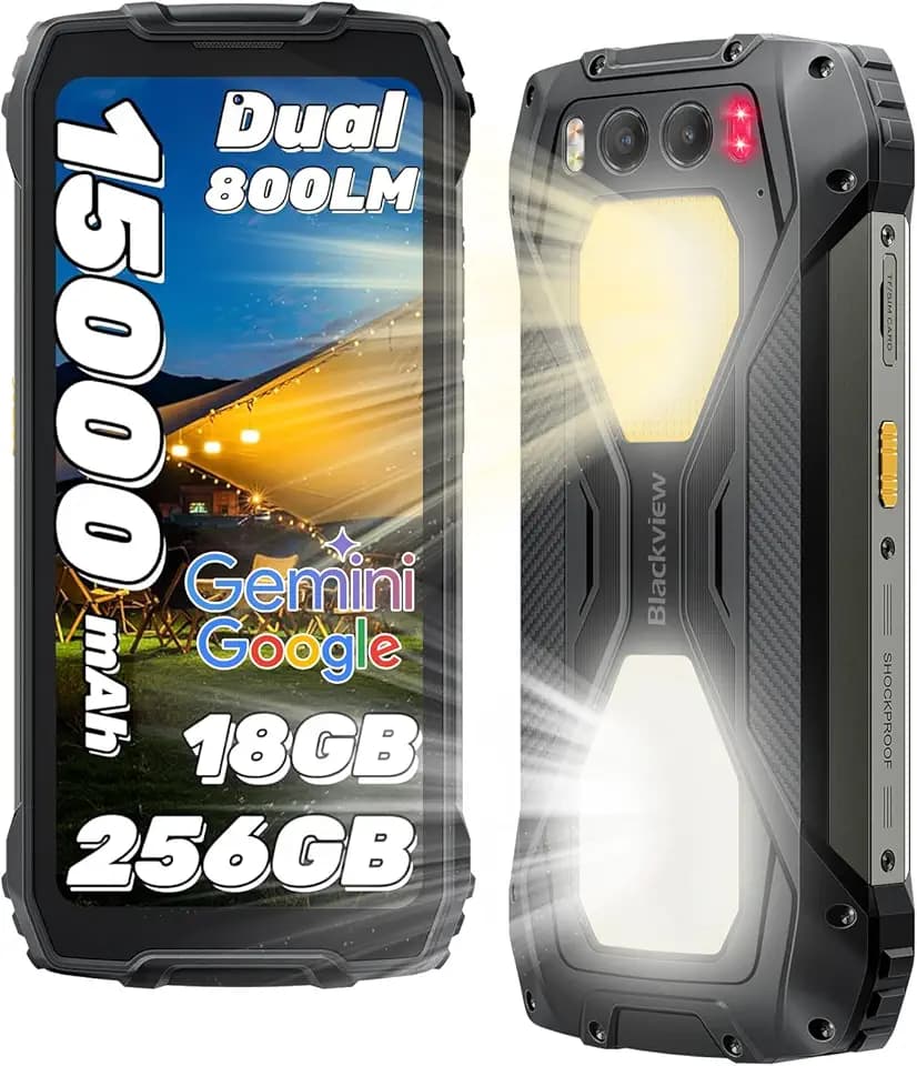 Blackview BV7300 Outdoor Handy, 15000mAh, 18GB+256GB(2TB), Dual 800LM Campinglicht, 6.67" 90Hz Display, Outdoor Smartphone Ohne Vertrag Android 14, NFC/50MP+32MP+Nachtsehen 20MP/Corning Glas/GPS