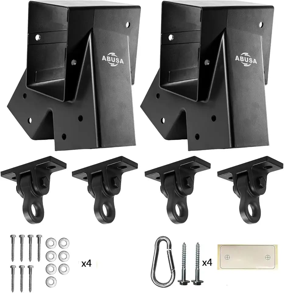 ABUSA Heavy Duty Swing Sets Brackets Including 2 Black A-Frame Swing Set Brackets and 4 Black Swing Hangers for Playground Equipment Mounting Parts Hardware Included (Black)