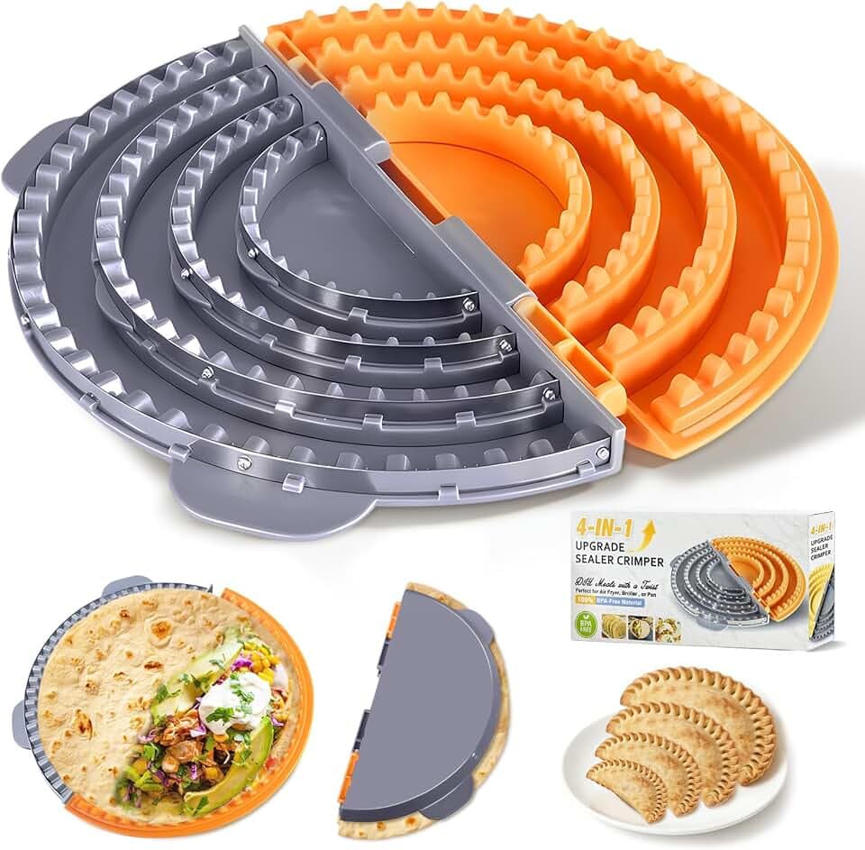 4-in-1 Adjustable Tortilla Sealer and Crimper for 4" to 10" Crusts, Makes Quesadillas, Tacos, Burritos, Dumplings and Fruit Pies