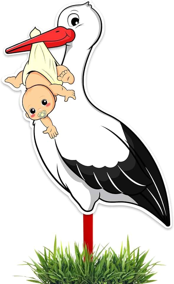 GLÜCKSGUT® Klapperstorch Baby Gelb, 88 cm | 2-teiliges Set | Geburtsstorch inkl. Bambusstab + Grußkarte | Storch Geburt für Draussen & Drinnen | Geburtsgeschenk