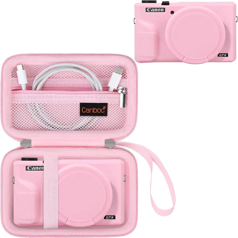 Canboc Hard Case + Silicone Cover for Canon Powershot G7X Mark III, Pink