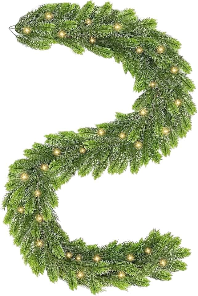 180 cm Tannengirlande mit Beleuchtung, 100% PVC 149 Spitzen Weihnachtsgirlande mit Timer 8 Modi, 4M 60 LED Weihnachtsdeko Tannengirlande Künstlich Wie Echt für Treppe Kaminsims Innen Außen