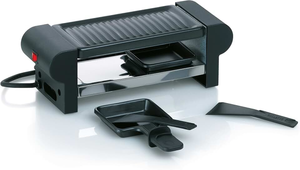 kela Raclette/Grill Bernina, für 2 Personen, Stahl, schwarz, 2x antihaftbeschichtete Pfännchen, 2x schwarze Spatel aus Nylon, 66490