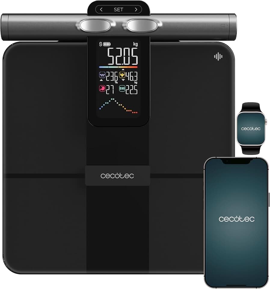Cecotec Intelligente Personenwaage mit App Surface Precision HealthySmart Pro. BIA-Technologie, 25 Parameter, LCD-Display, 8 hochpräzise Sensoren, 30 x 30 cm, maximale Kapazität 180 kg