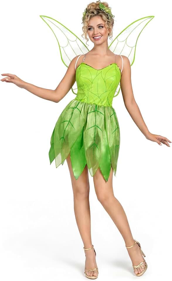 Spooktacular Creations Frauen Grün Märchen Kleid mit Flügeln Kostüm Set für Erwachsene Halloween Dress Up Party Cosplay