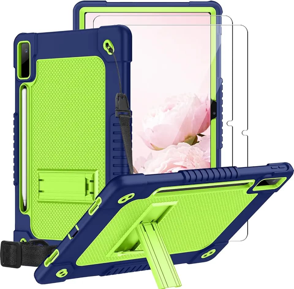 for Lenovo Tab P12 12.7 Inch Tablet Case,Heavy-Duty Drop-Proof Shockproof Hybrid Protective Case for Lenovo Tab P12 TB-370FU/Xiaoxin Pad Pro 371FC+Screen Protector (Navy/Green,2 Pack)