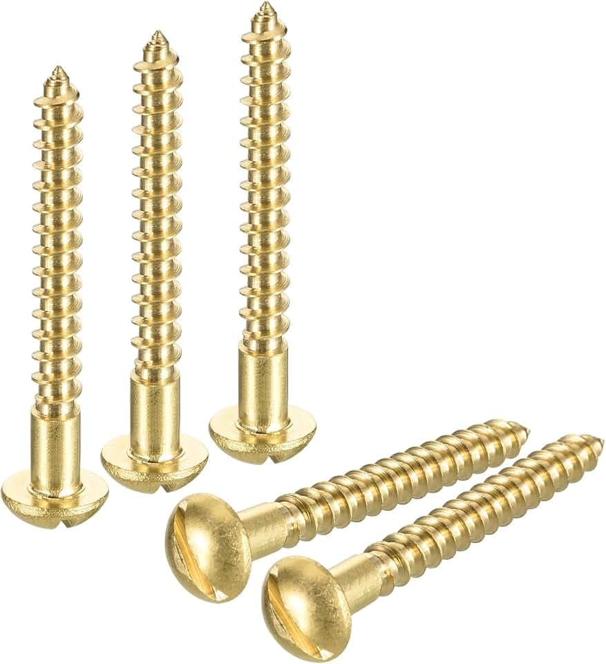 QUARKZMAN Holzschrauben M4 x 40mm Schlitz Rundkopf Messing Selbstschneidende Schraube Holzarbeitsschraube 20 Stück