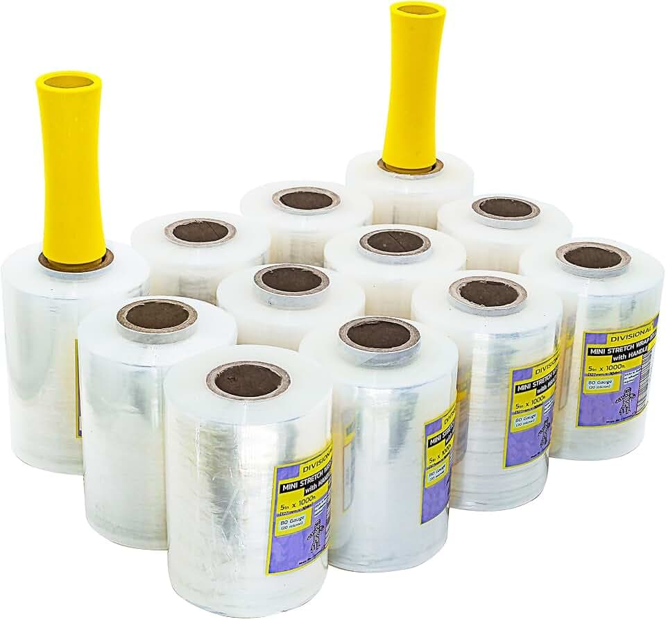 " 12-Pack " Mini Stretch Wrap Roll with Handle | 5 inch x 1000ft x 12 pcs | Shrink Wrap Roll | Stretch Wrap for Moving | Plastic Wrap for Moving | Stretch Film Wrap for Moving | 5 inch Stretch Wrap |