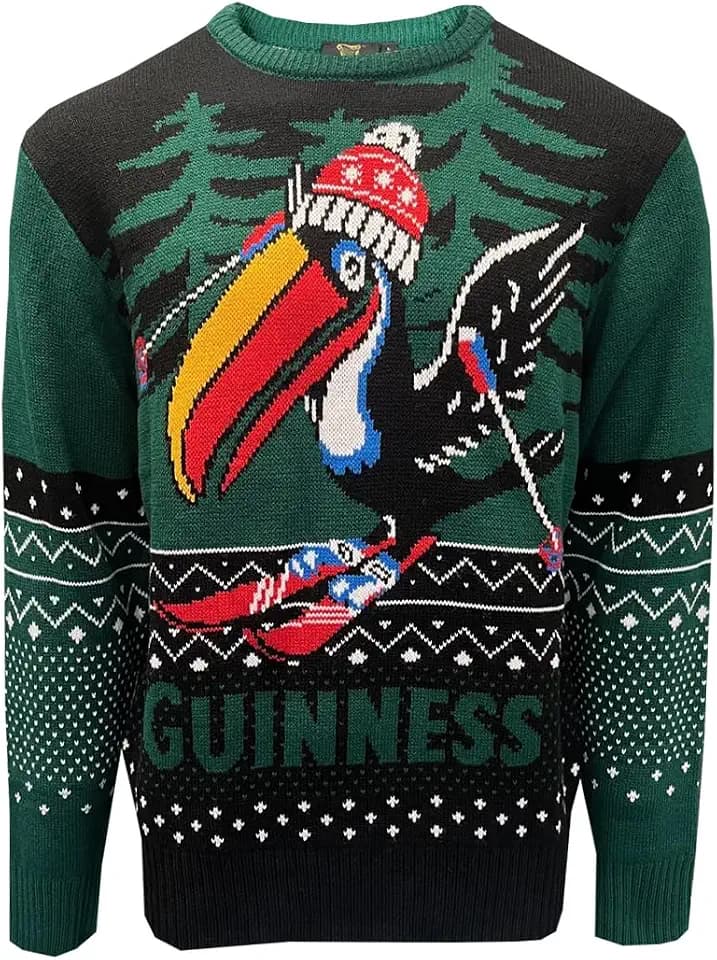 Guinness Ski-Pullover mit Tukan-Motiv, Schwarz und Grün