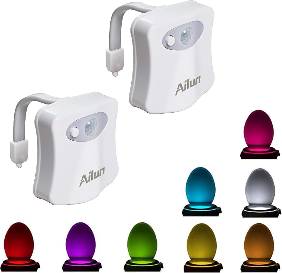 Ailun 2 Stück wasserdicht Toilette Licht WC Nachtlicht LED Lampe Sitz 8 Fabre Beleuchtung Lichtsensor Bewegungssensor Toilettenlicht Toilettenbeleuchtung, für Kinder Badezimmer Hause, Wasserhahnlicht