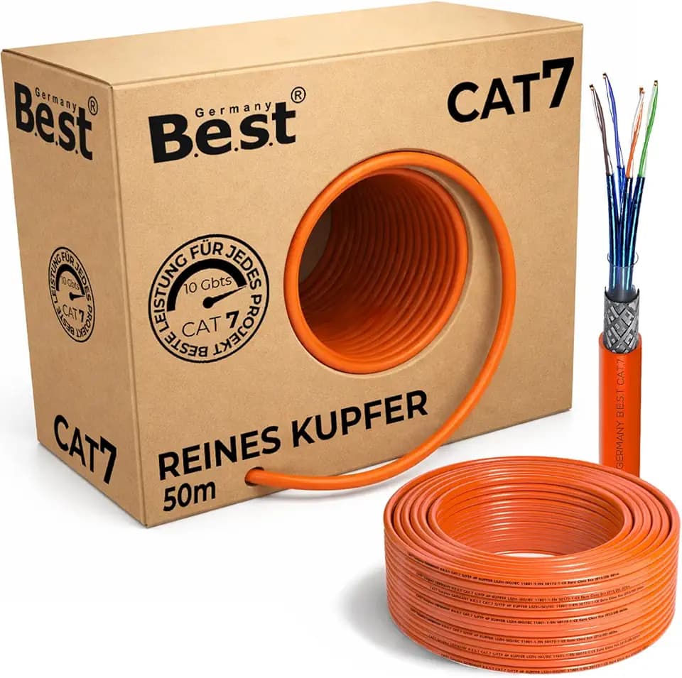 Best Germany CAT.7 50m Simplex Verlegekabel BEST Gigabit Netzwerkkabel KUPFER Lan 1000Mhz S/FTP KAT 7