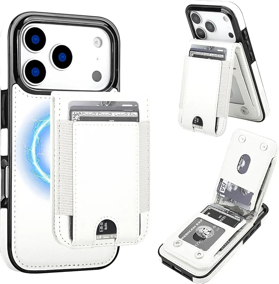 KIHUWEY for iPhone 18 Pro/17 Pro Wallet Case Detachable for MagSafe, White