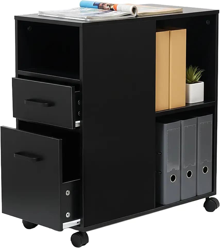 Relaxdays Rollcontainer, 2 Schubladen, 3 Fächer, HxBxT: 65 x 30 x 60 cm, MDF, Büro Unterschrank, Aktenschrank, Farbwahl
