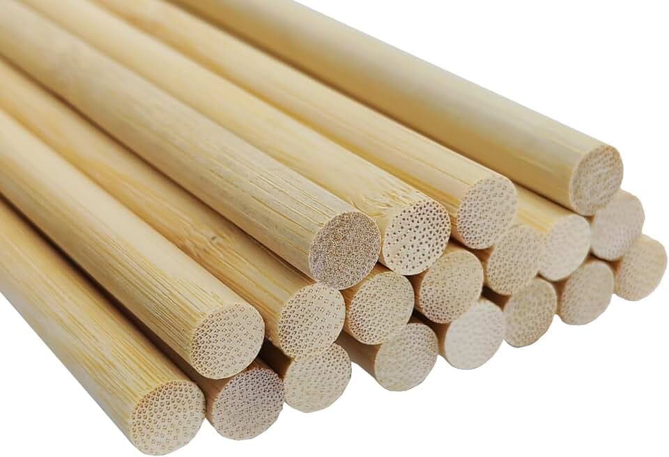 Hotkrump 30 Stück Bambusstäbe zum Basteln - Lange Rundhölzer, Natürliche Holzstäbe für DIY Arts Craft Dekoration (30cm x 10mm)