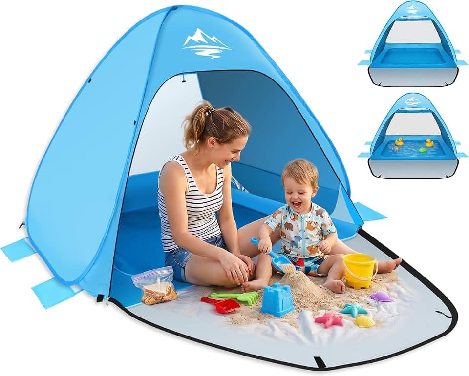 MAXDONE Strandmuschel Pop Up Strandzelt mit Pool für 2-3 Personen