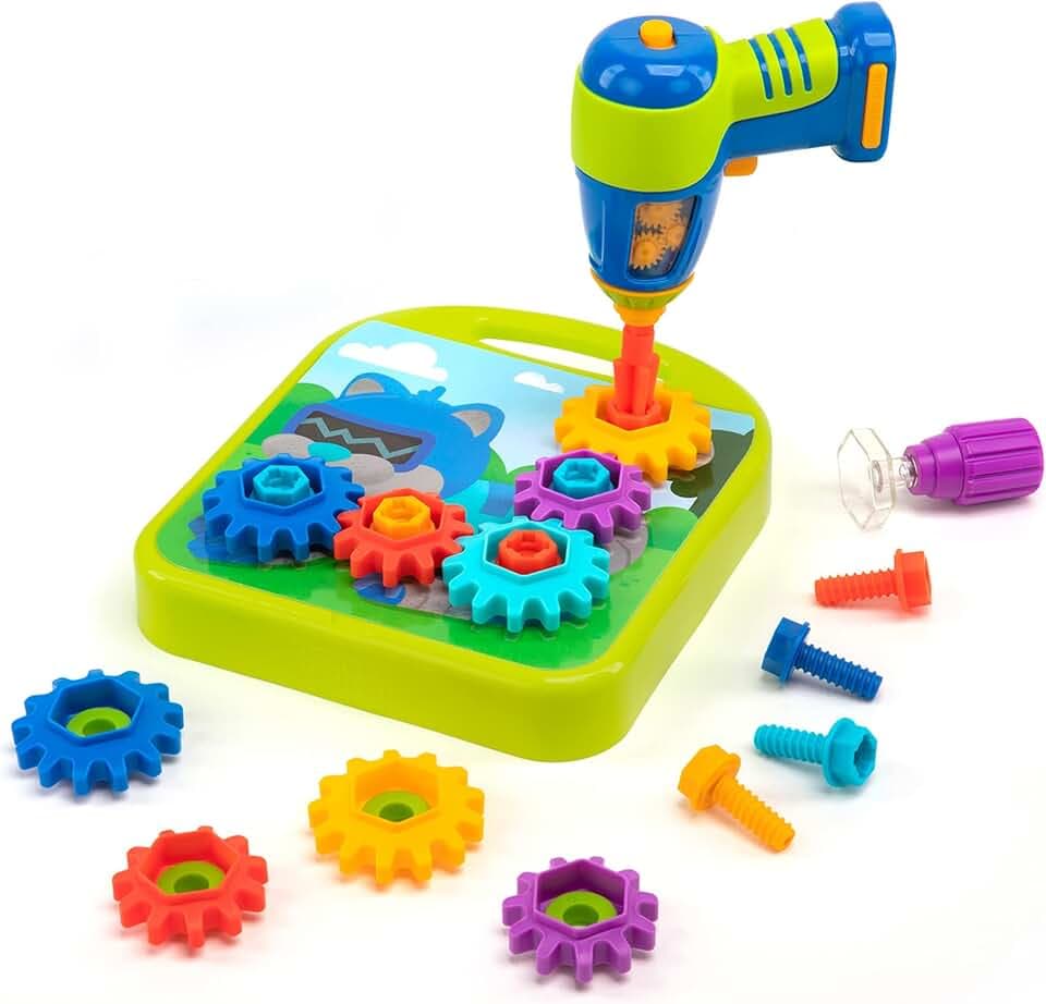 Learning Resources Design & Drill Zahnradwerkstatt, 55 Teile mit elektrischem Spielzeugbohrer, MINT-Spielzeug, für Jungen und Mädchen ab 3 Jahren