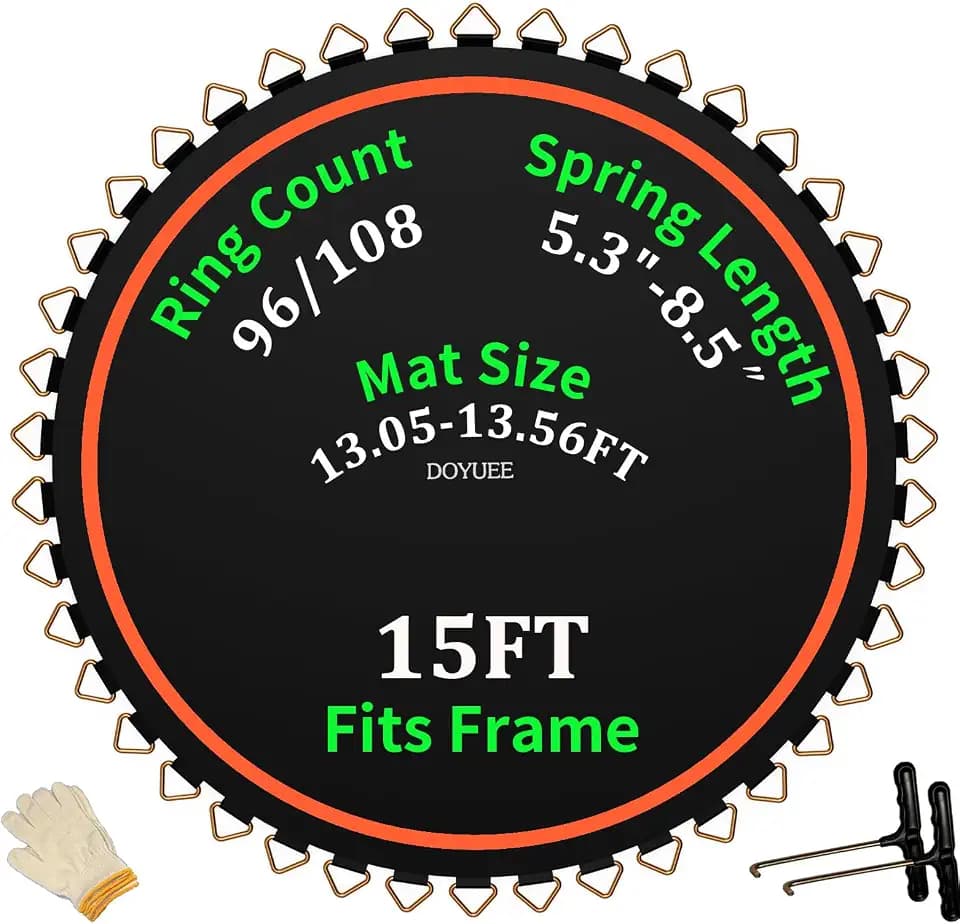Trampoline Mat Replacement-Fits 15ft Trampline Frame with 96/108 Rings for Choose,Fits 5.3"-8.5" Springs, Mat Diameter 13.05ft-13.56ft,（Spring and Frame not Included）