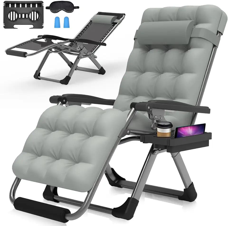 Suteck Zero Gravity Chair, 26In Lounge Chair w/Removable Cushion & Headrest, Reclining Camping Chair w/Upgraded Lock, Large Cup Holder and Footrest, Reclining Patio Chairs Recliner for Indoor Outdoor