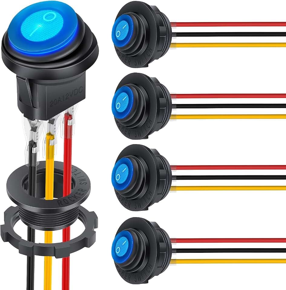 Nilight 5PCS Rocker Switch 12V 20A 125V 10A Blue LED Lighted