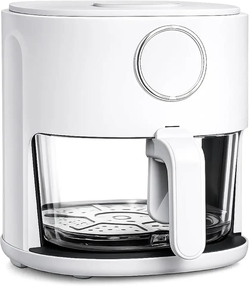 COOK WITH COLOR Colorful 1200W 4Qt Air Fryer: Glass Basket, Dishwasher Safe, 60min Timer, 6 Presets, Temp Control 175F-400F, 4 QT, Linen White