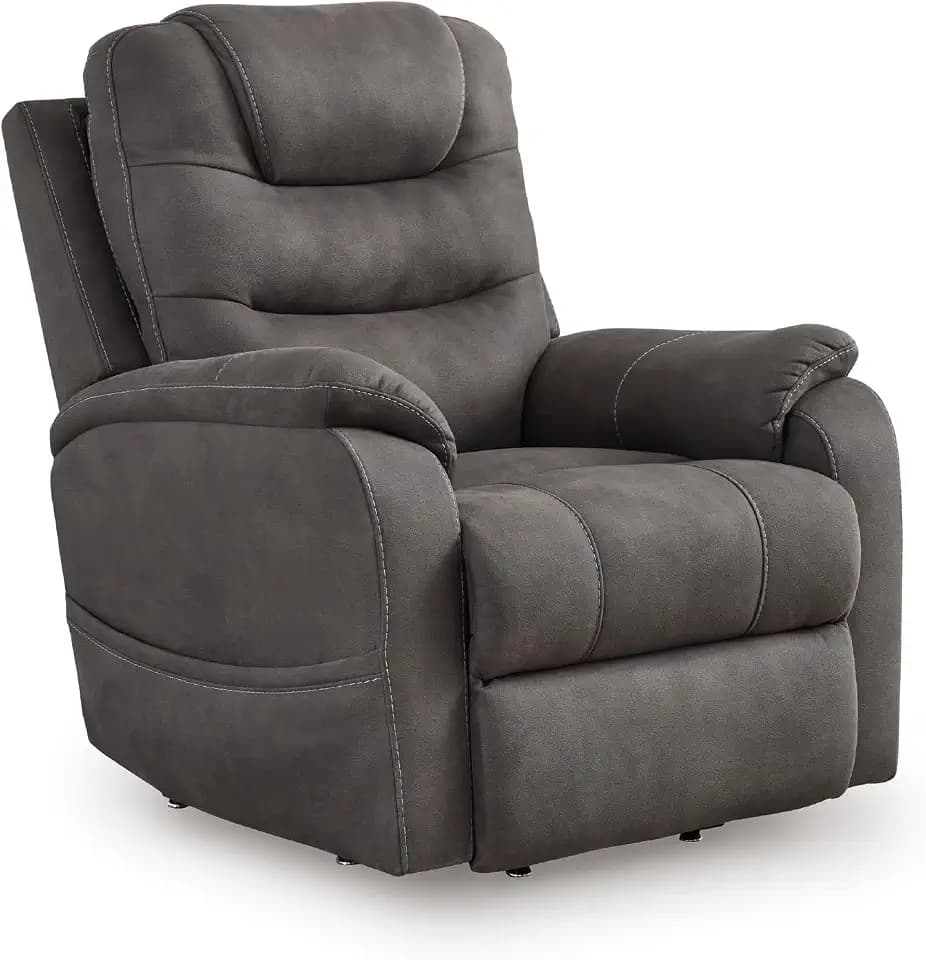 Signature Design By Ashley Snowfield Recliner Chair, Power Lift with Heat and Massage, Faux Leather Upholstery, Easy View Adjustable Headrest, USB Charging, Living Room Comfort