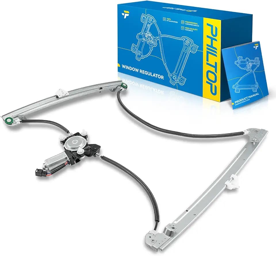 PHILTOP Front Left Driver Side Power Window Regulator and Motor Assembly Compatible with 2001 2002 2003 Grand Caravan,Caravan,Voyager Replaces 741-823,5135251AA, 4894537AA, 4717767AB,5170941AA(2 Pins)