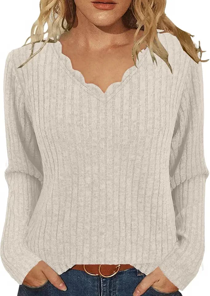 JomeDesign Womens Sweaters Casual Long Sleeve V Neck Lightweight Tunic