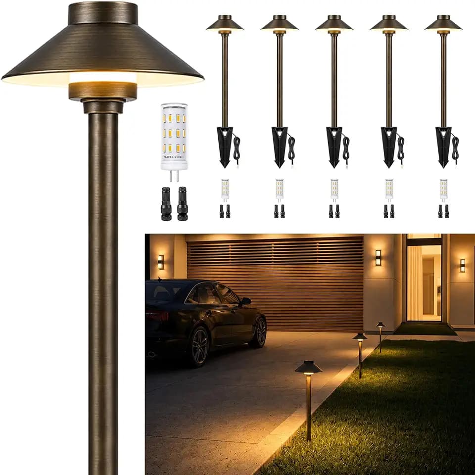 Gardenreet Solid Brass Low Voltage Hat-Top Path Light, Bronze, G4 2700K 6Pk