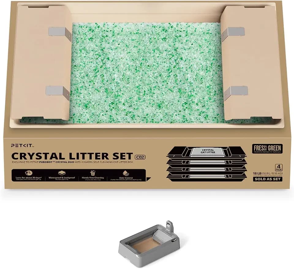 PETKIT Kristallkatzenstreu, Ersatzschale mit Weiße Kristall Katzenstreu,Geruchskontrolle, Staubfrei, Kein Schaufeln, Für PETKIT Purobot Crystal Duo,4er-Pack, Weißgrün
