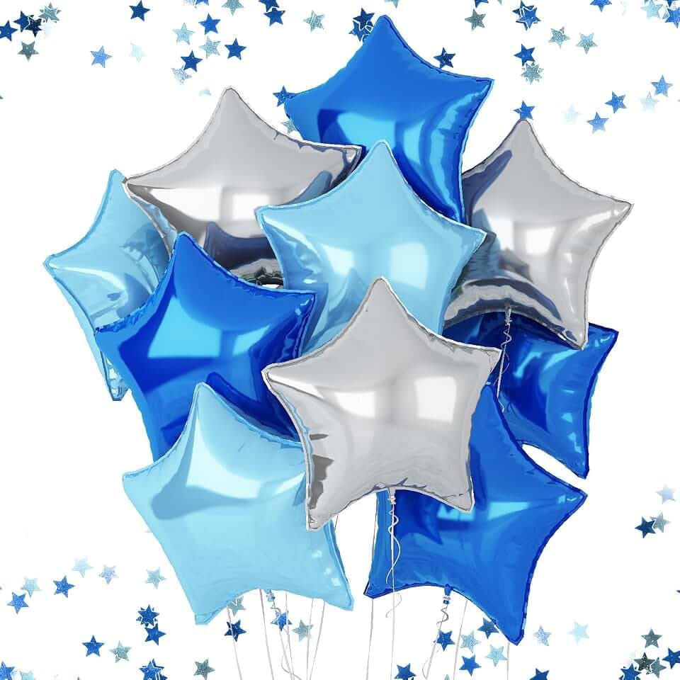 Blue Silver Star Balloons, 18 Inches Star Foil Balloons for Helium