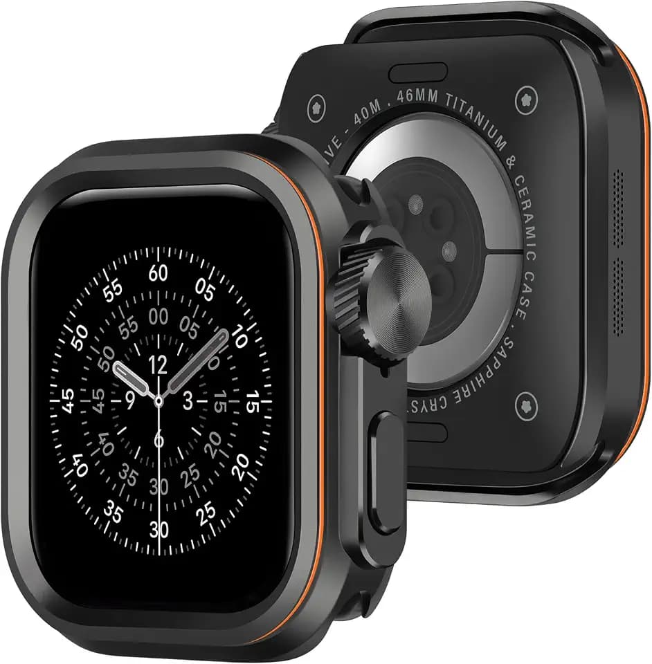 Amizee Hülle Kompatibel für Apple Watch Series 11/10 46mm, Schwarz/Orange