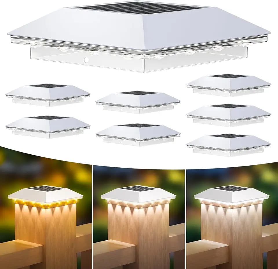 Mlambert 8 Pack 4x4 Solar Post Light, 3 Modes Wooden Vinyl Fence Cap, White